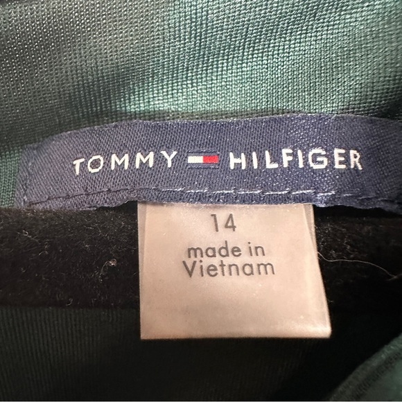 Tommy Hilfiger sz 14 emerald green chiffon dress, metallic polka dots, hi/lo - Picture 3 of 14